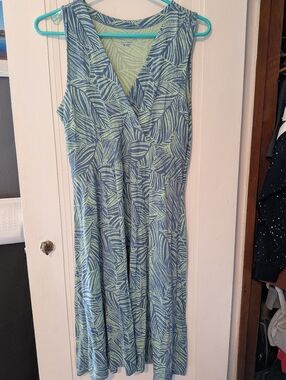 LL Bean Green And Blue Print Summer Dress